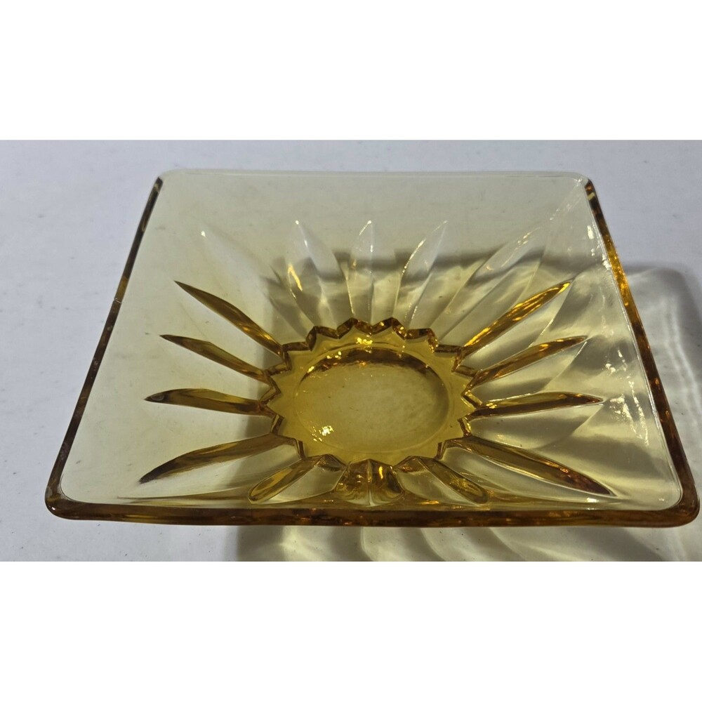 VINTAGE 6.5 INCH SQUARE AMBER CANDY DISH!!